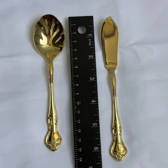 Reed & Barton Ultra Select Gold Plate Serving Spoon Butter Knife Set Japan - Picture 11 of 11